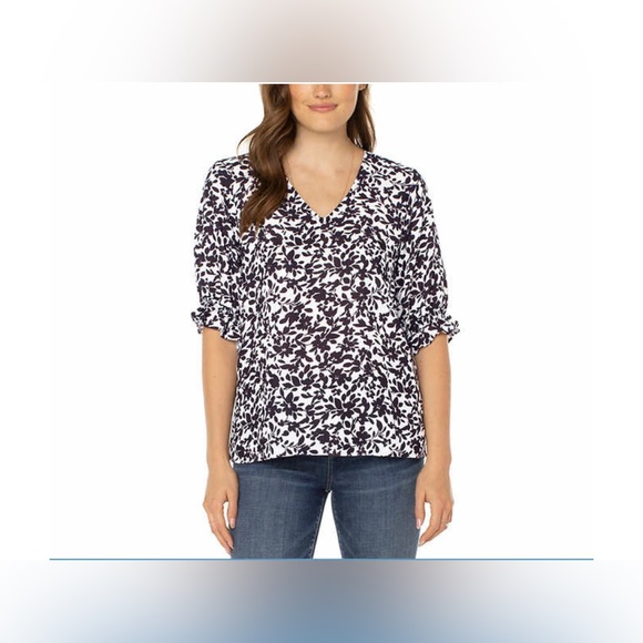 New With Tags Well Worn Brand V Neck Blouse Ruffle Balloon Sleeve W/ Elastic Hem - Picture 7 of 7